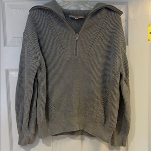 LOFT Gray Quarter-Zip Ribbed Sweater
